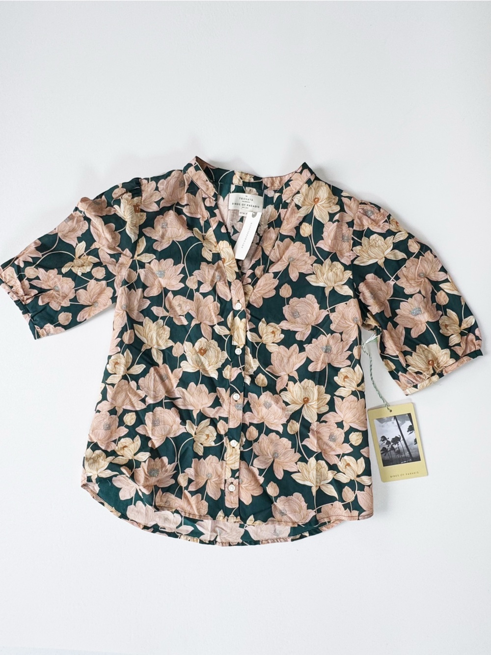 Trovata Birds of Paradis Dakota in Jasper Twilight Multi Silk Blend Blouse NWT - Picture 5 of 10